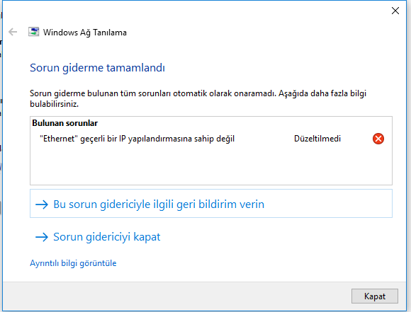 İp Yapılandırma hatası ve çözümü
