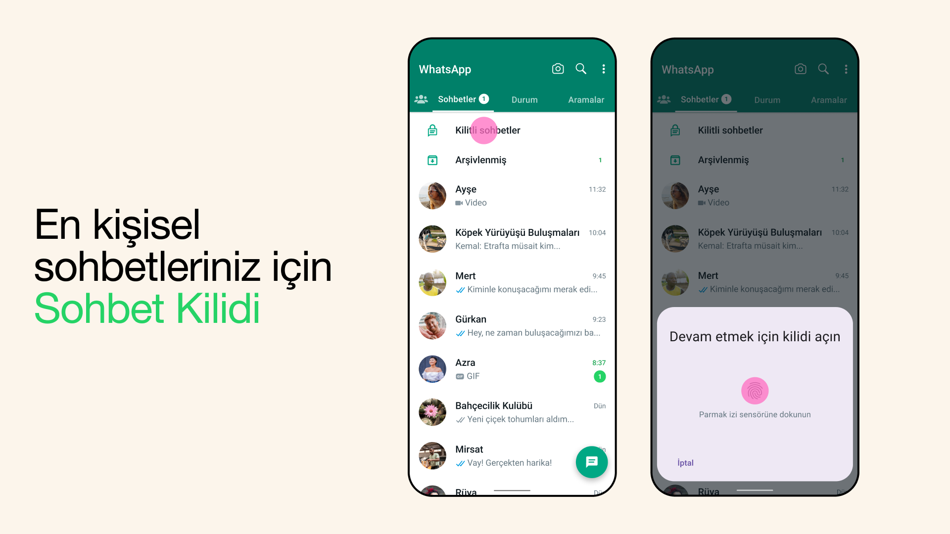 Whatsapp sohbet kilidi özelliği